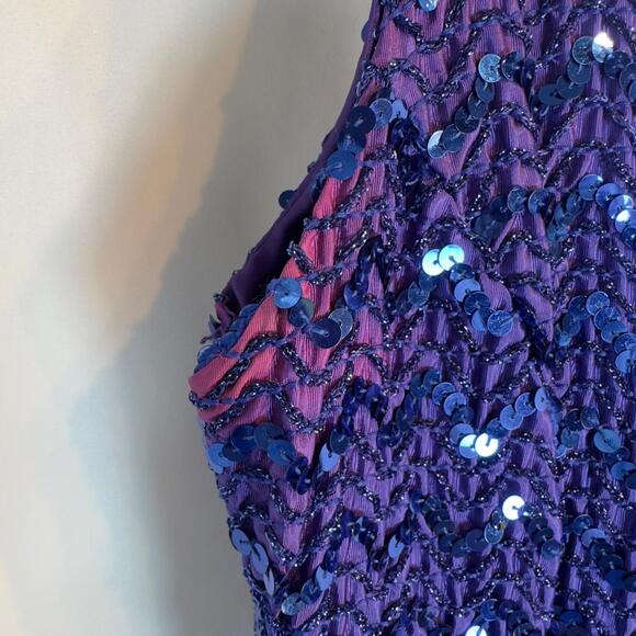 Vintage Purple Sequin Zigzag Mini Dress 11/12 Party Prom Glam 90s - Picture 5 of 10